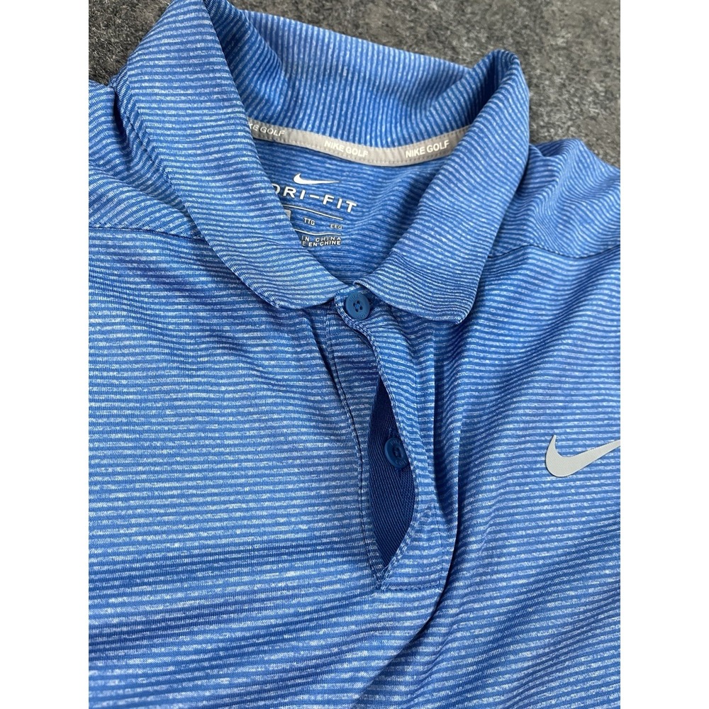 Nike Polo Shirt Mens XXL Blue Stripe Dri Fit Golf Performance Stretch EUC - Picture 5 of 10